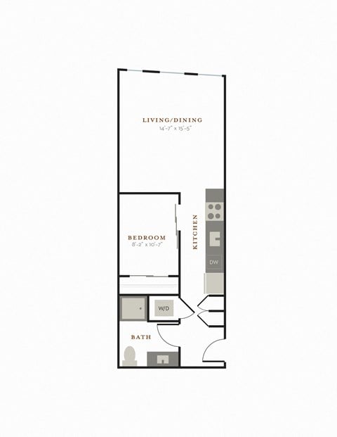 Floor plan for studio, 1 bath, 575 sqft